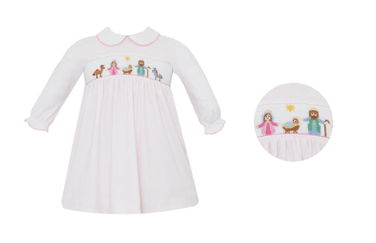 Nativity Girls Pink Stripe Knit Dress Long Sleeve
