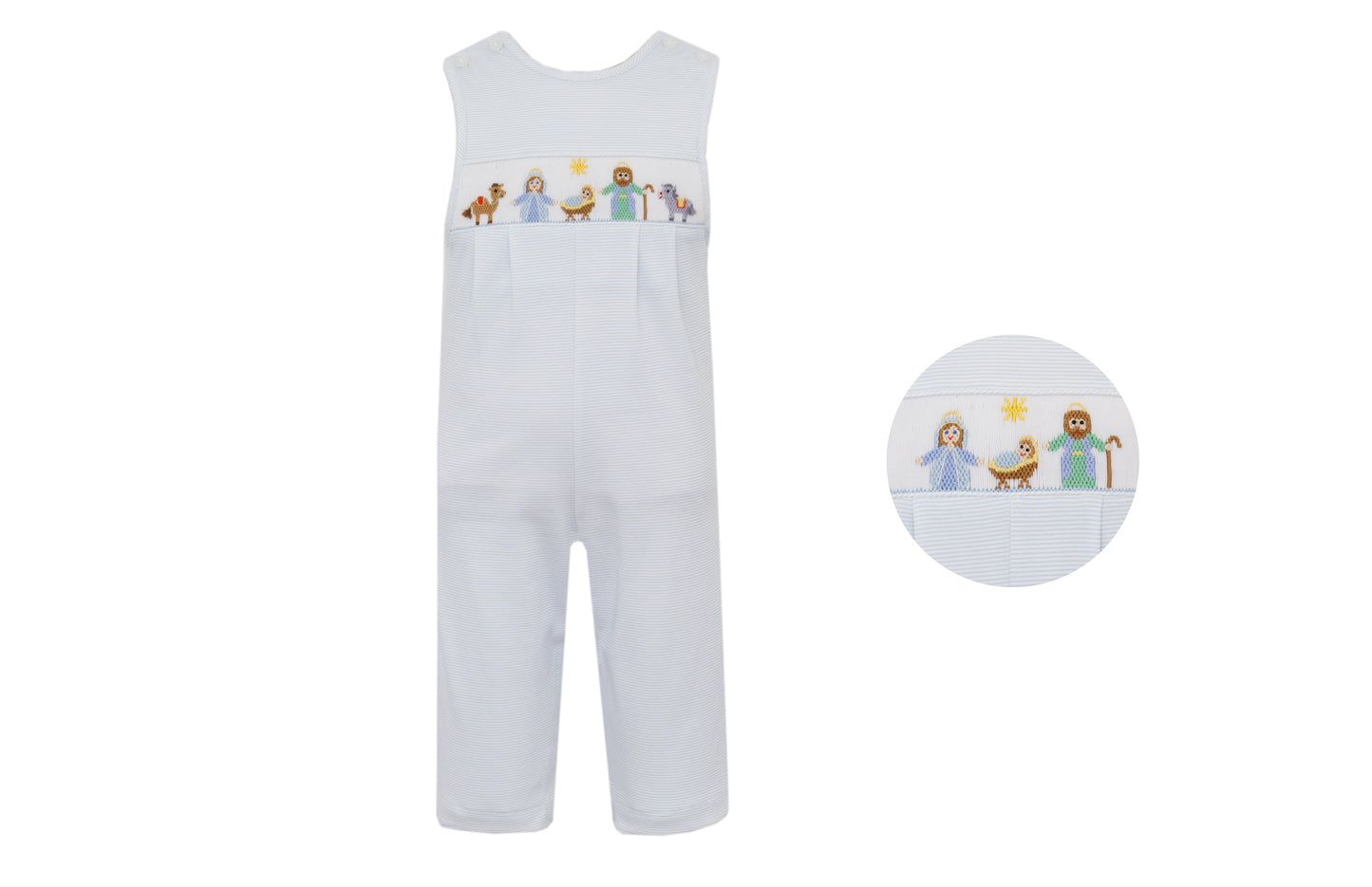Nativity Boys Light Blue Knit Stripe Boys Long Jon Jon