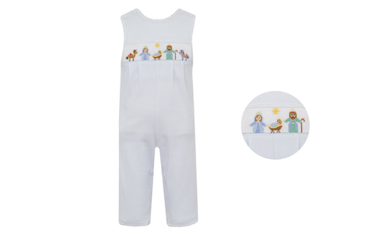 Nativity Boys Light Blue Knit Stripe Boys Long Jon Jon