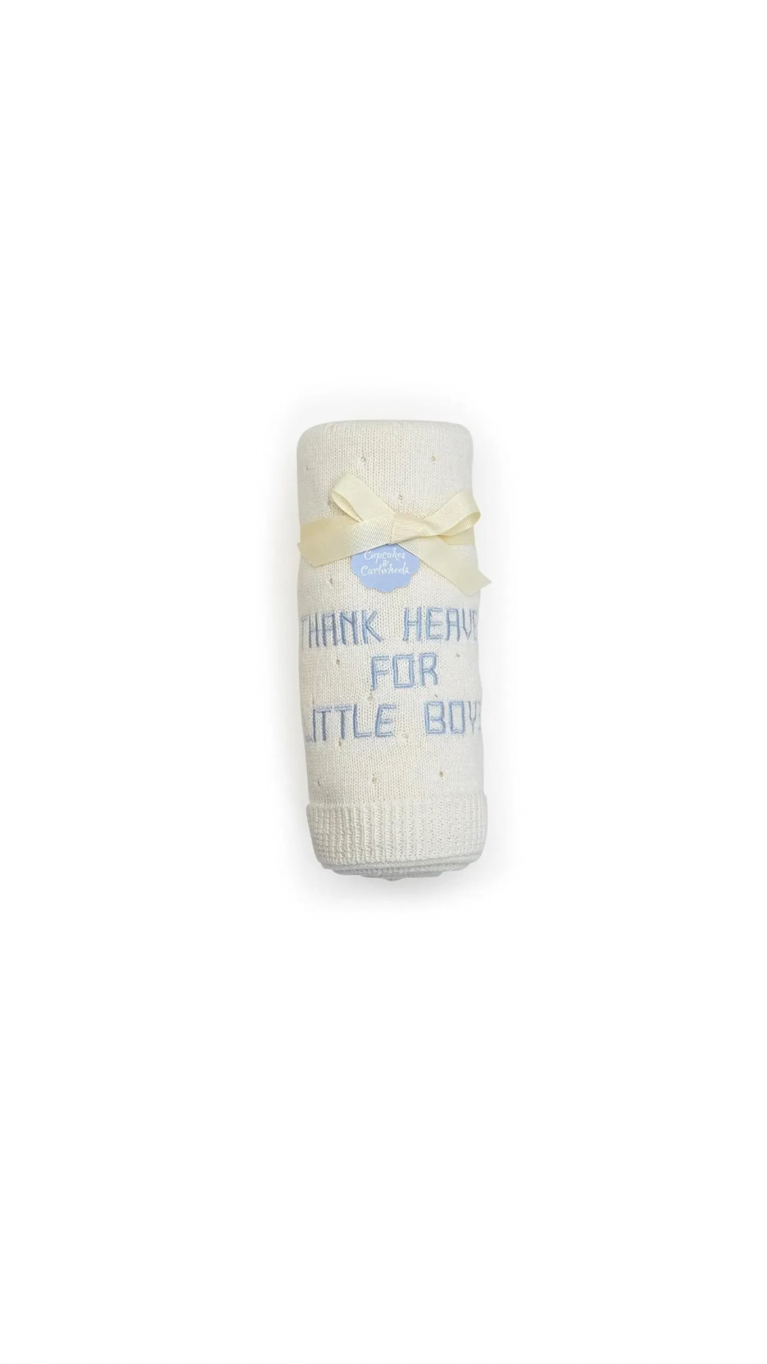 Thank Heaven for Little Boys Embroidered Knit Cotton Blanket Blue