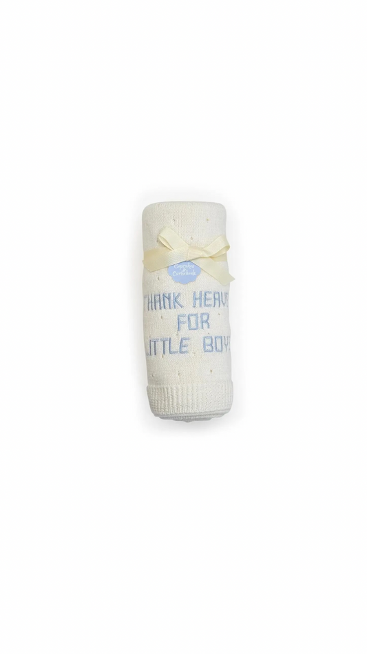 Thank Heaven for Little Boys Embroidered Knit Cotton Blanket Blue