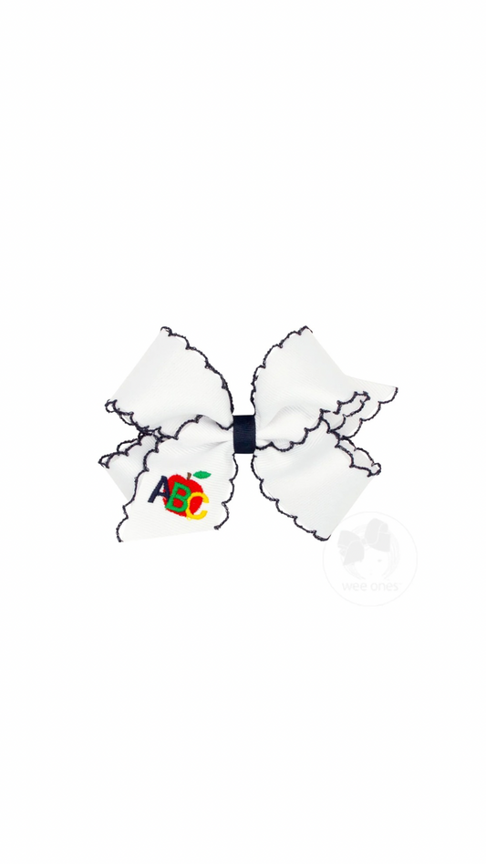 King "ABC" Back To School Emb Moonstitch Bow White/Navy