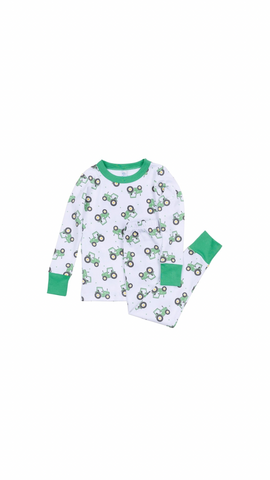 Lil' Green Tractor Long Pajamas Green