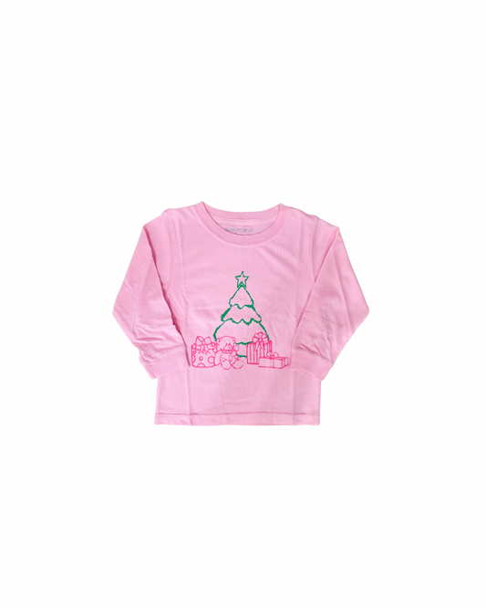 Long Sleeve Pink Christmas Tree with Presents T-Shirt