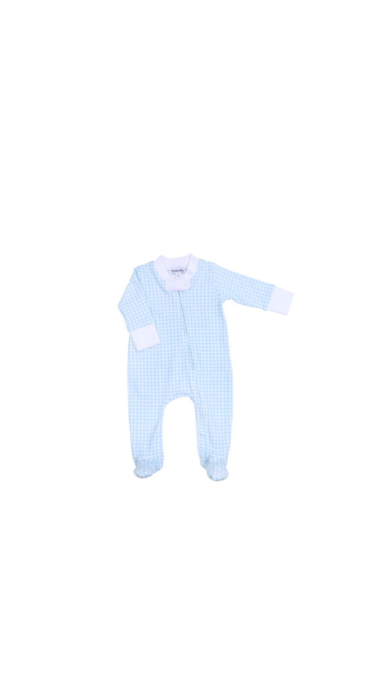 Mini Checks Zip Footie - Light Blue