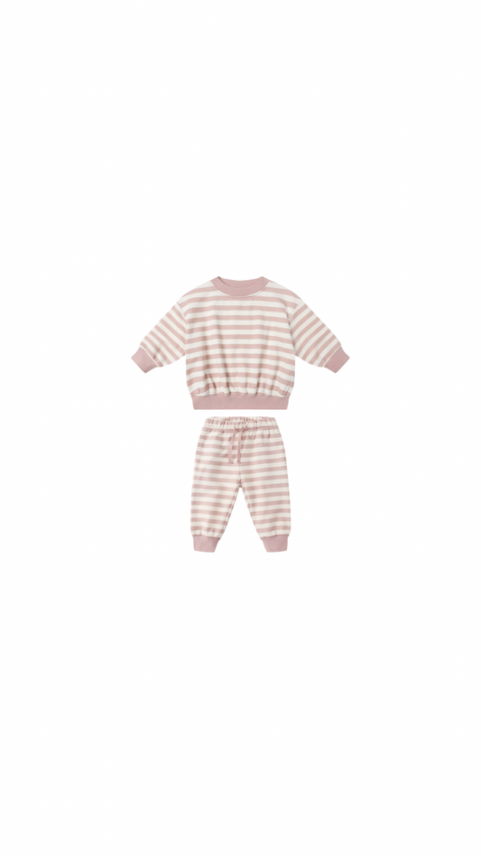 Relaxed Sweatshirt and Sweatpant Set Pink Stripe