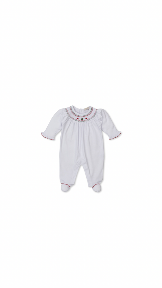 White/Red CLB Holiday Medley 25 Footie w/ Hand Smock