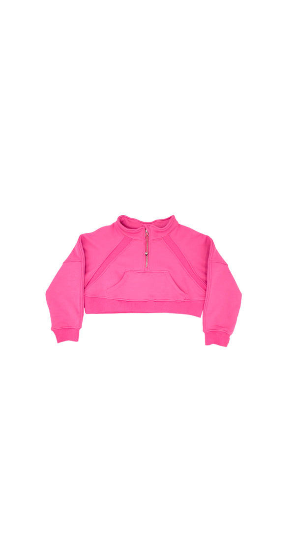 Oversized Cropped 1/4 Zip Sweatshirt in Pink