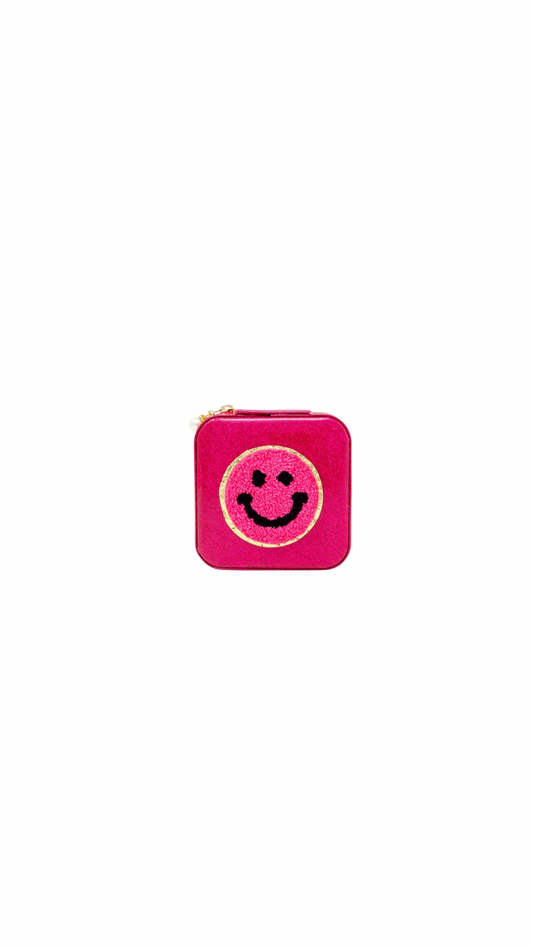 Happy Face Sparkle Jewelry Box - Hot Pink