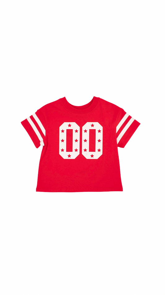 Glitter Double 00 Stars Boxy Tee Red - Gameday