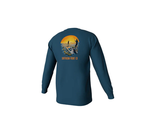 Youth Marsh View Long Sleeve Pocket Tee - Mallard Blue