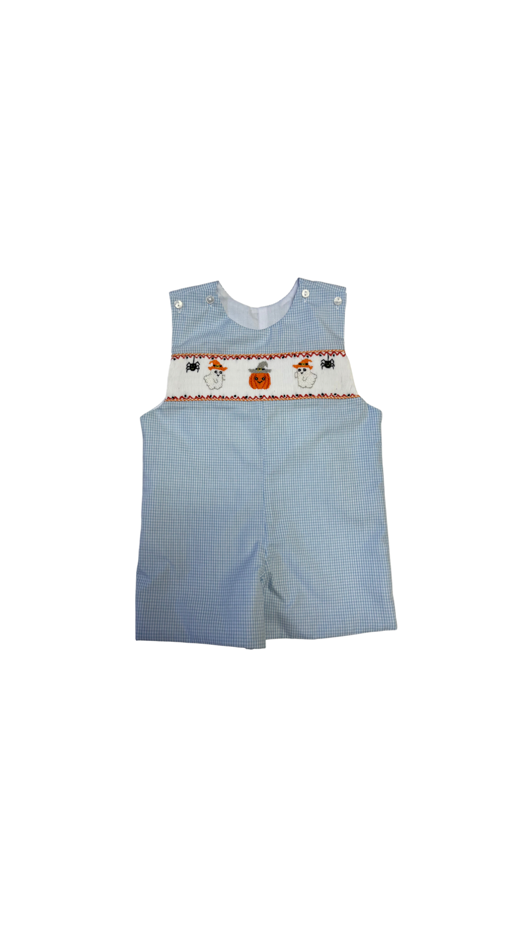 Pete Halloween Smocked Blue Gingham Shortall
