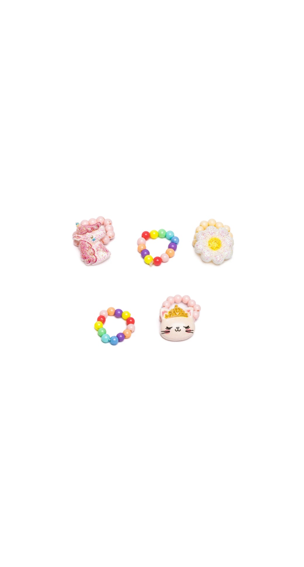 Flower, Kitty, Unicorn Elastic Ring Sets, 5pc