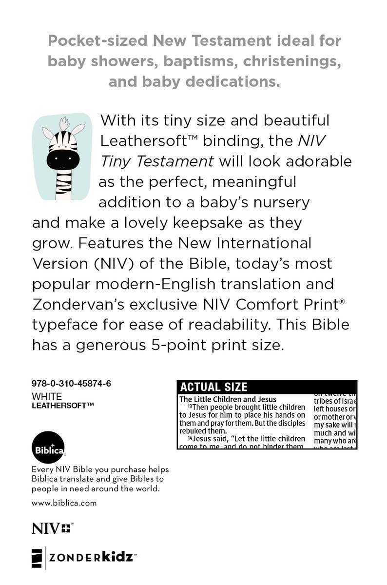 NIV Tiny Testament Bible New Testament Leathersoft White