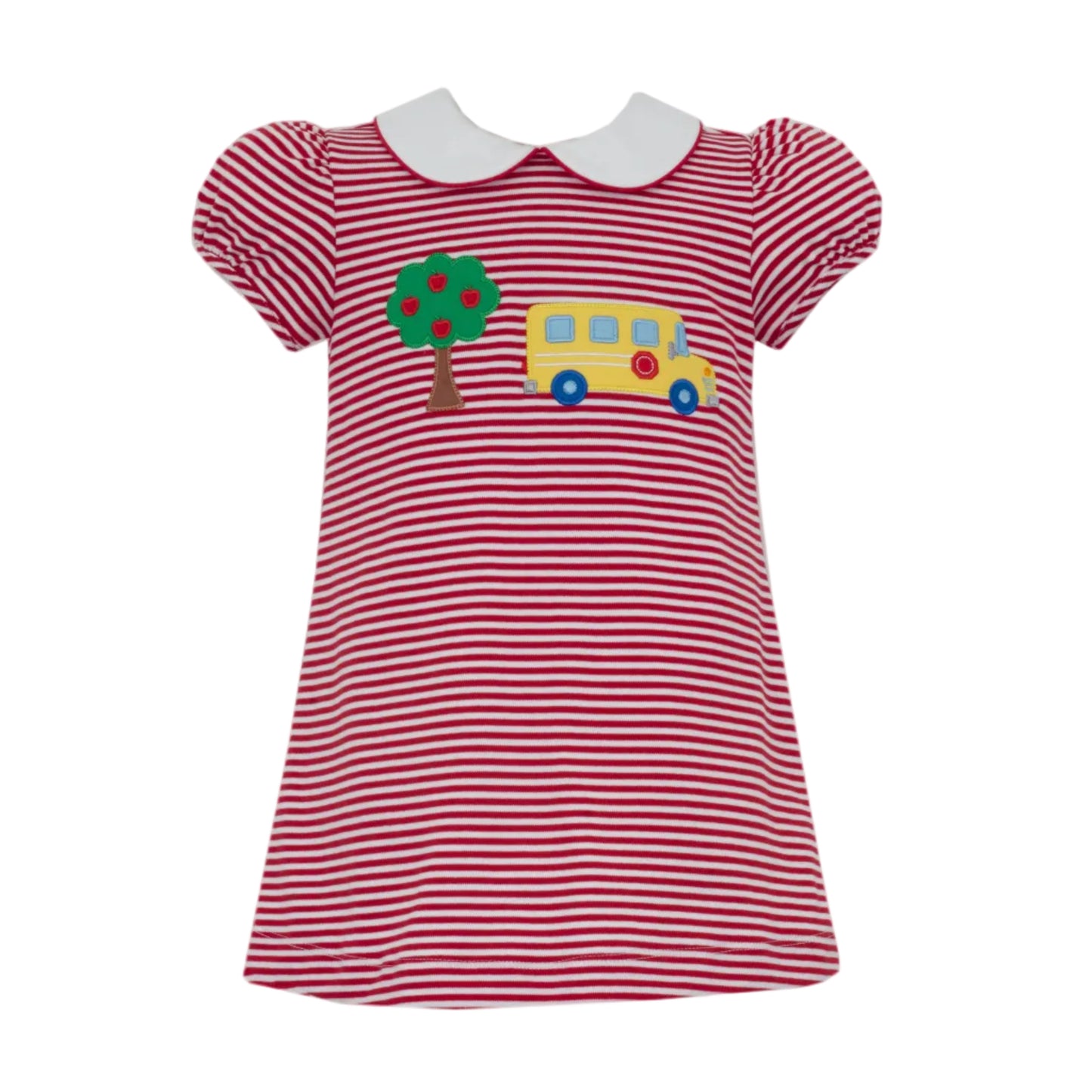 School Bus Girl's Red Knit Stripe Dress w/ White Collar