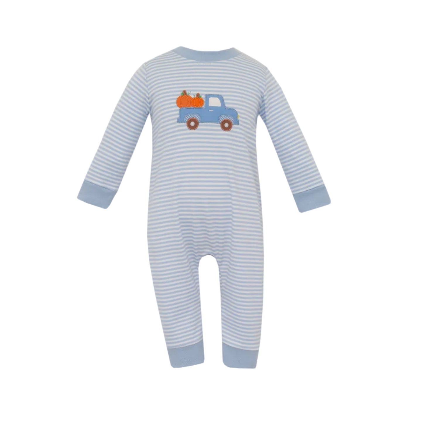Pumpkin Truck Boys- Light Blue Knit Stripe Long Romper L/S