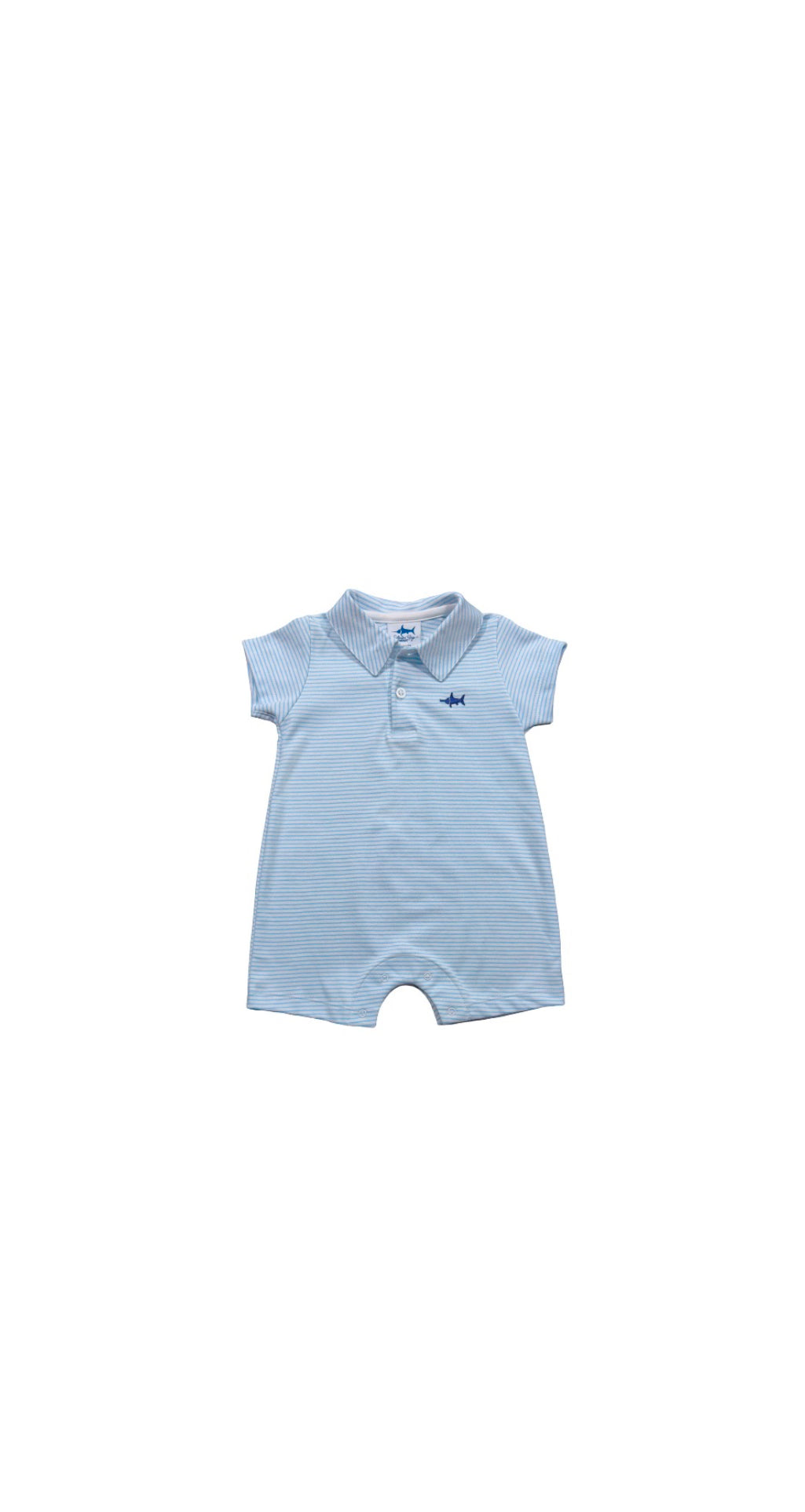 SBC Signature Pima Polo Romper, Light Blue Stripe