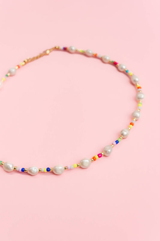 Pearls and Pop - Multi-Pearl Rainbow Seed Bead Necklace