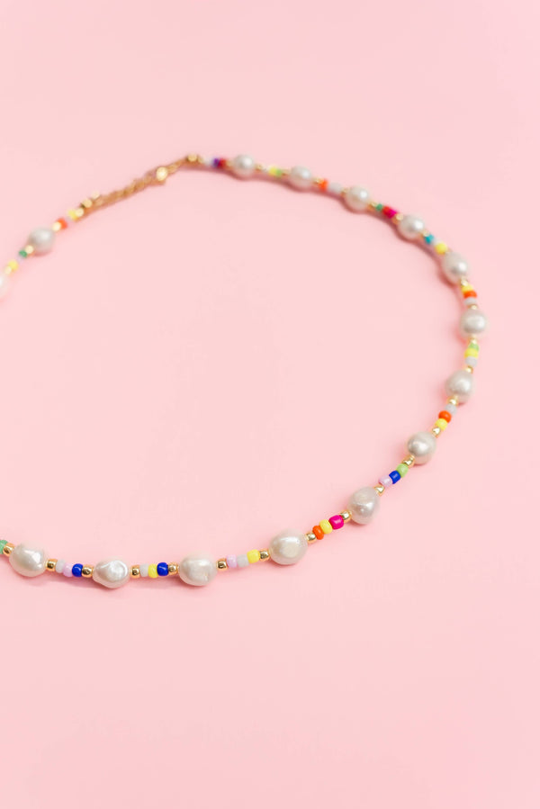 Pearls and Pop - Multi-Pearl Rainbow Seed Bead Necklace