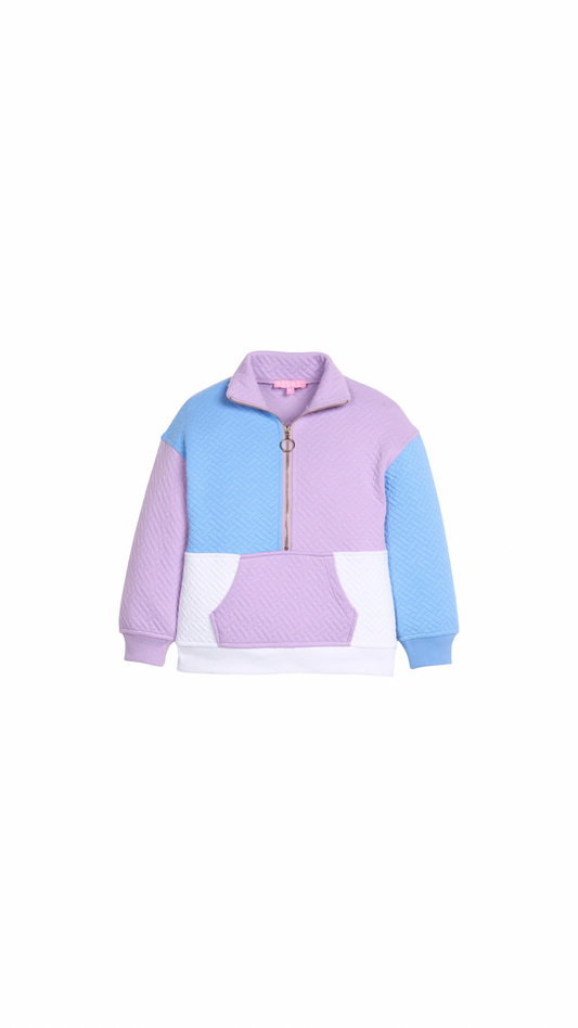 Color Block Pullover - Lavender & Blue Quilted Trellis