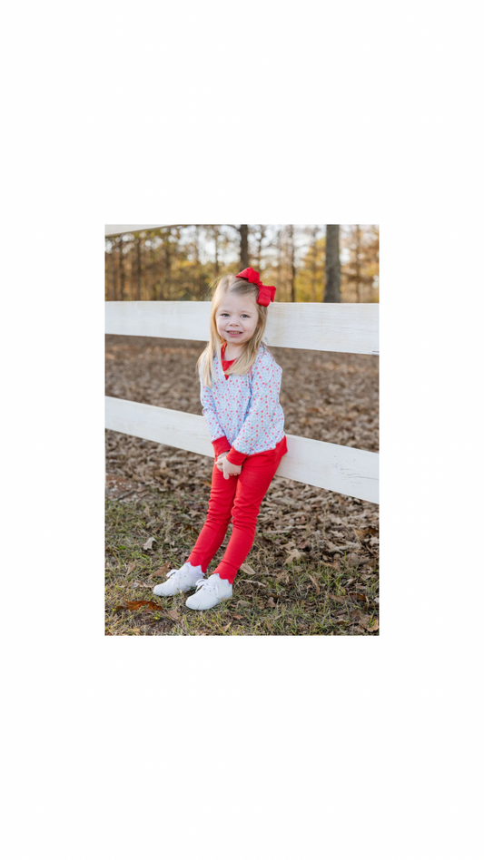 Sidney Sweatshirt, Full Bloom with Red Scallop Leggings Full Bloom Set