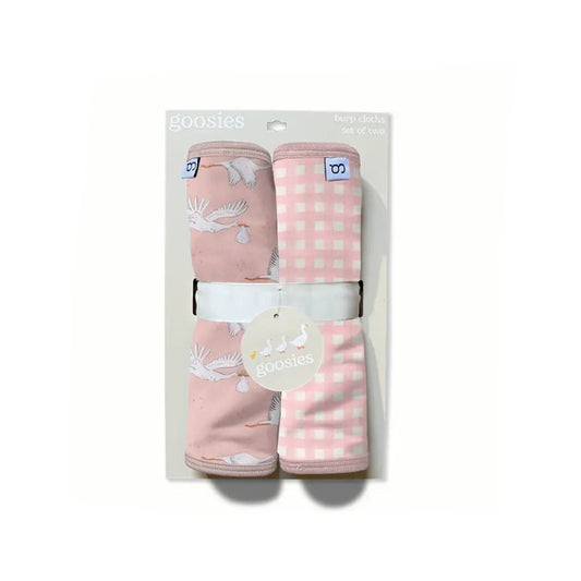 Baby Girl - Pink Storks/Gingham Burp Cloth Set
