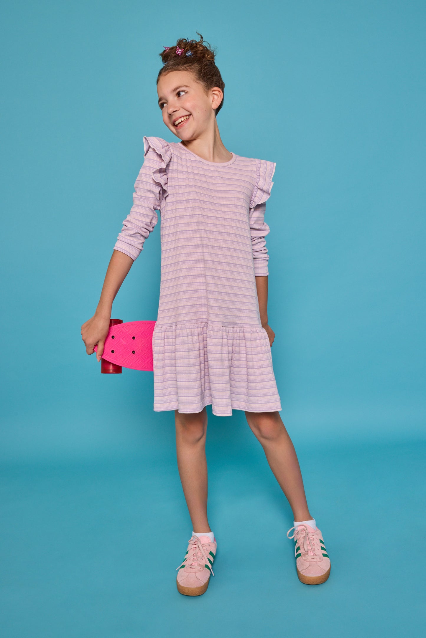 Sadie T-Shirt Dress- Lavender Sparkle Stripe