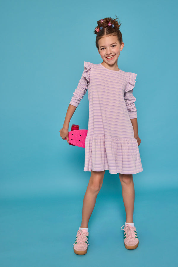 Sadie T-Shirt Dress- Lavender Sparkle Stripe