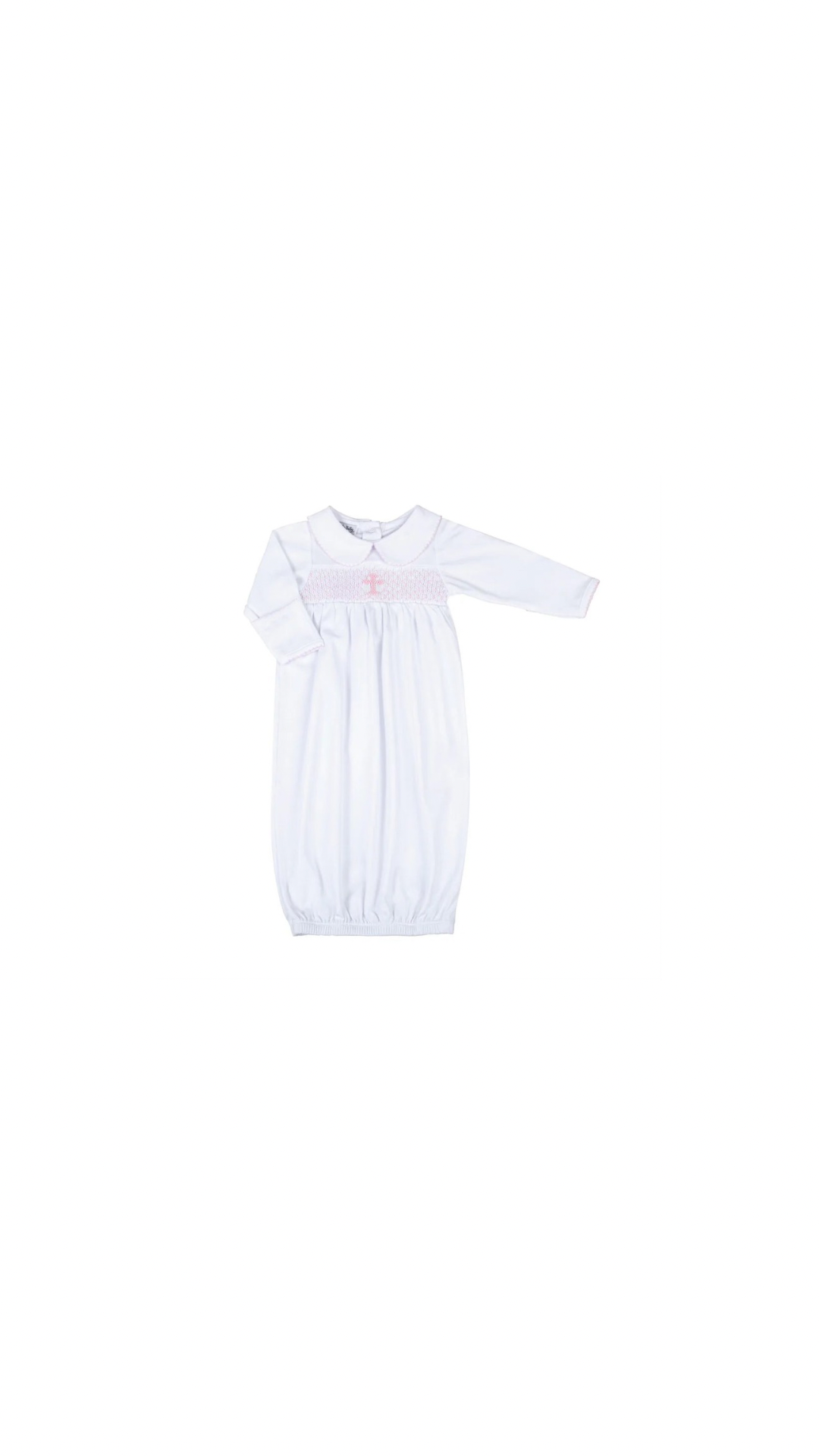 Blessed White w/ Pink Smocked Collared L/S Girl Gathered Gown