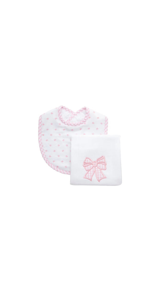 Bow Basic Bib & Burp Set, Pink