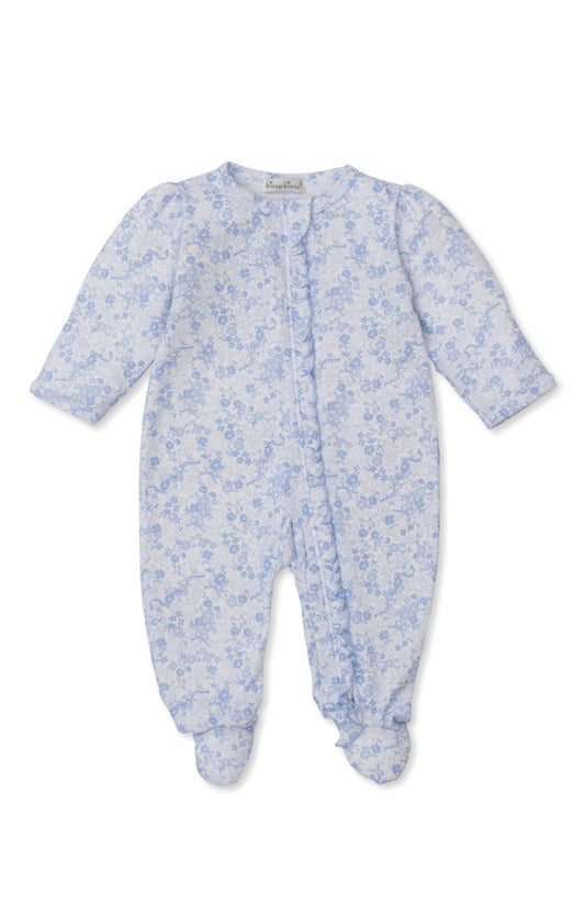 Light Blue Old English Roses Footie w/ Zip