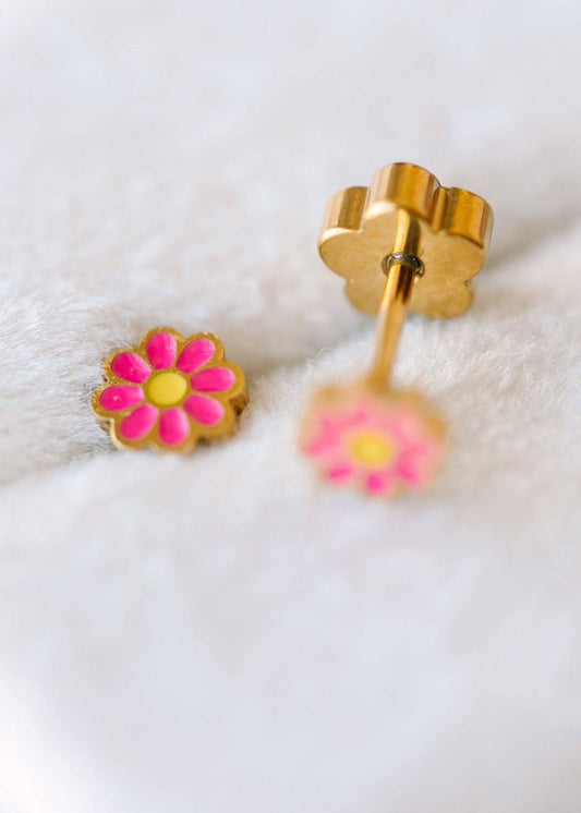 Hot Pink Tiny Daisy Earrings