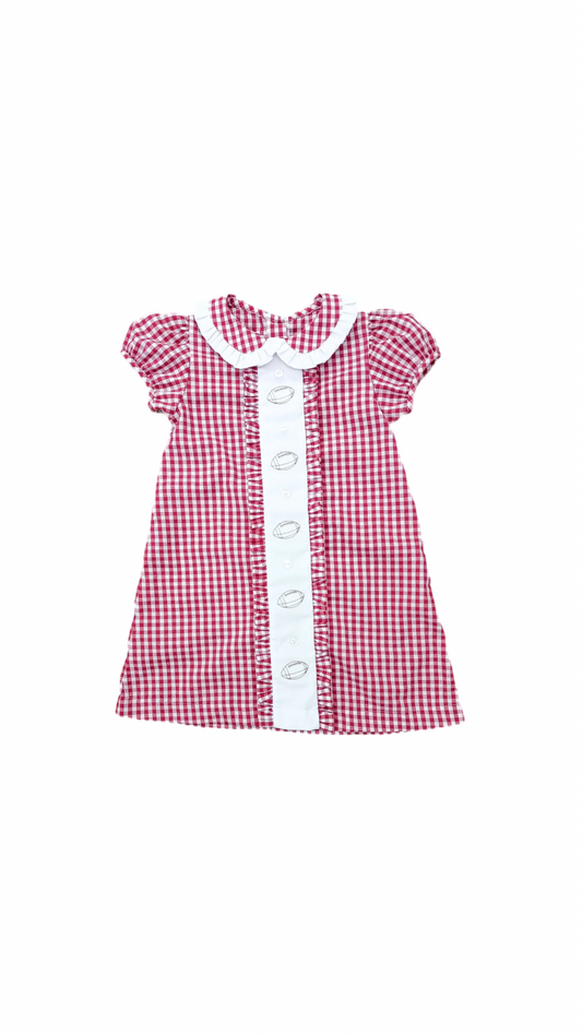 Clare Dress, Red Gingham with Footballs - Game On