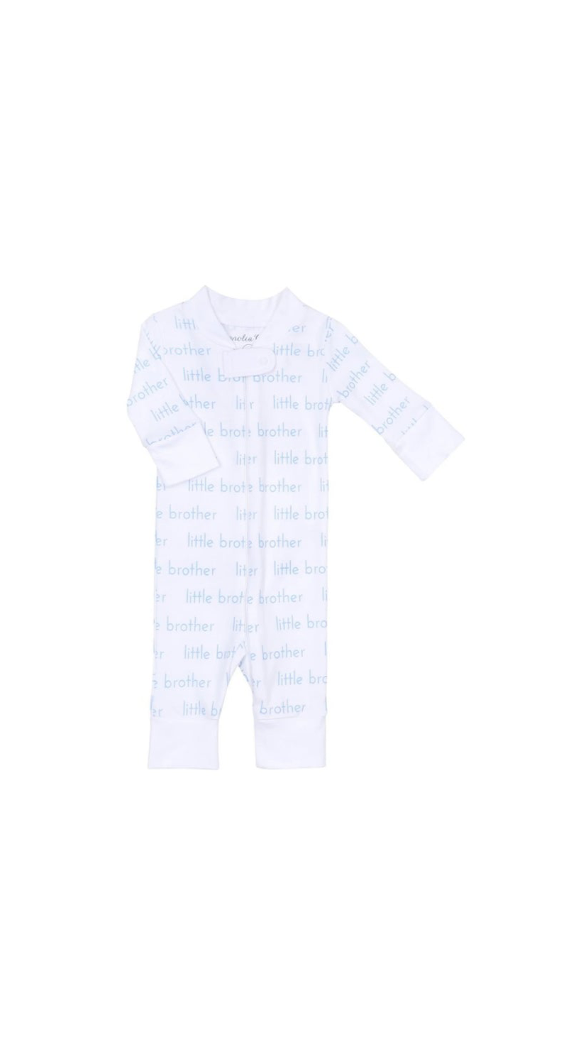 Little Brother Print Zip Pajamas Light Blue