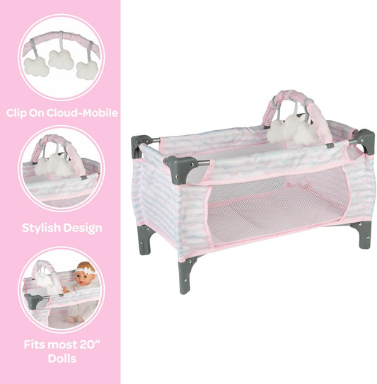 Adora Deluxe Baby Doll Pack-N-Play & Changing Table Set - Pastel Pink Hearts