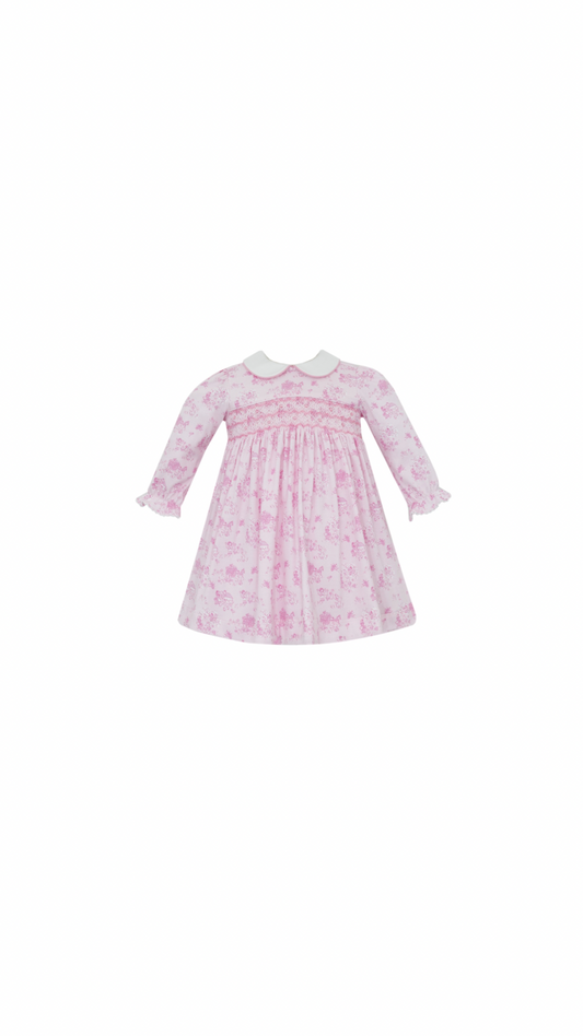 French Toille Pink French Print Dress Knit Long Sleeve