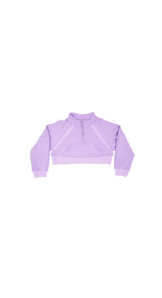 Oversized Cropped 1/4 Zip Sweatshirt in Lavender