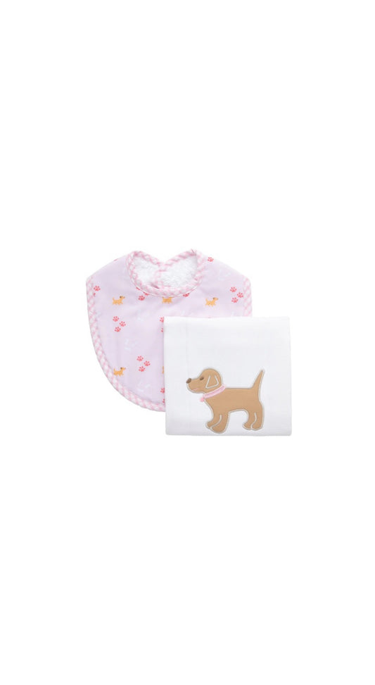 Puppy Basic Bib & Burp Set, Pink