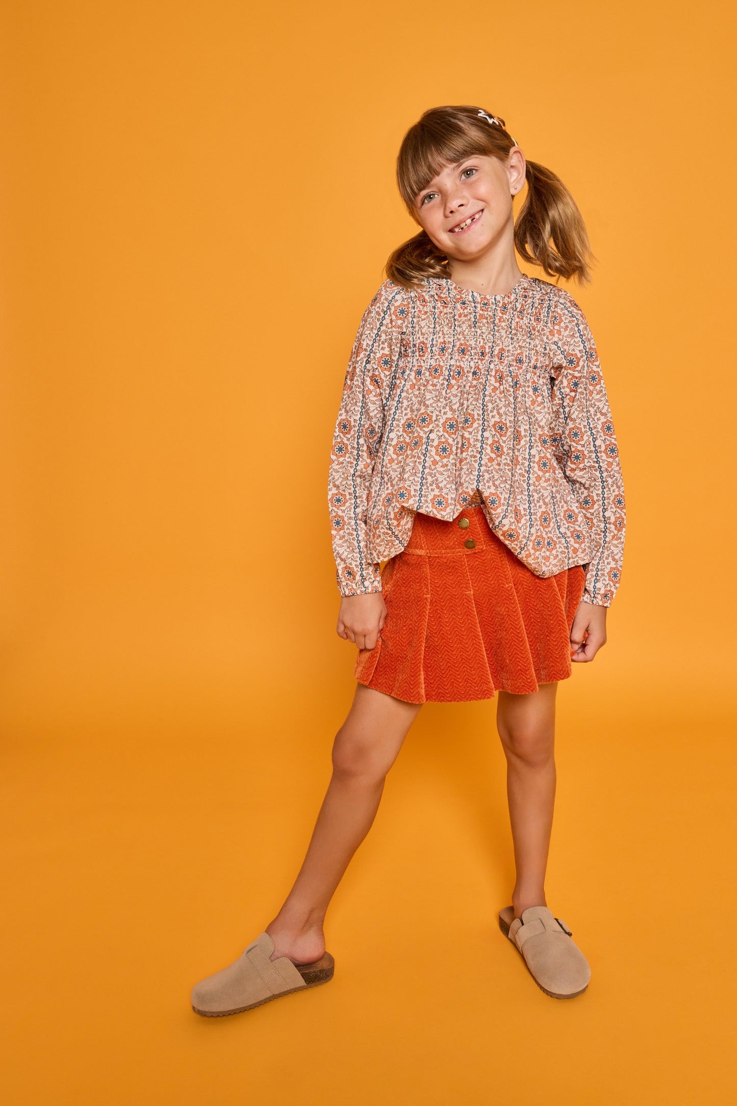 Pleated Skort- Rust Herringbone Corduroy