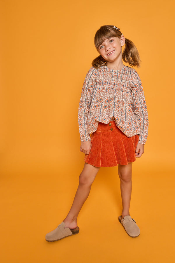 Pleated Skort- Rust Herringbone Corduroy