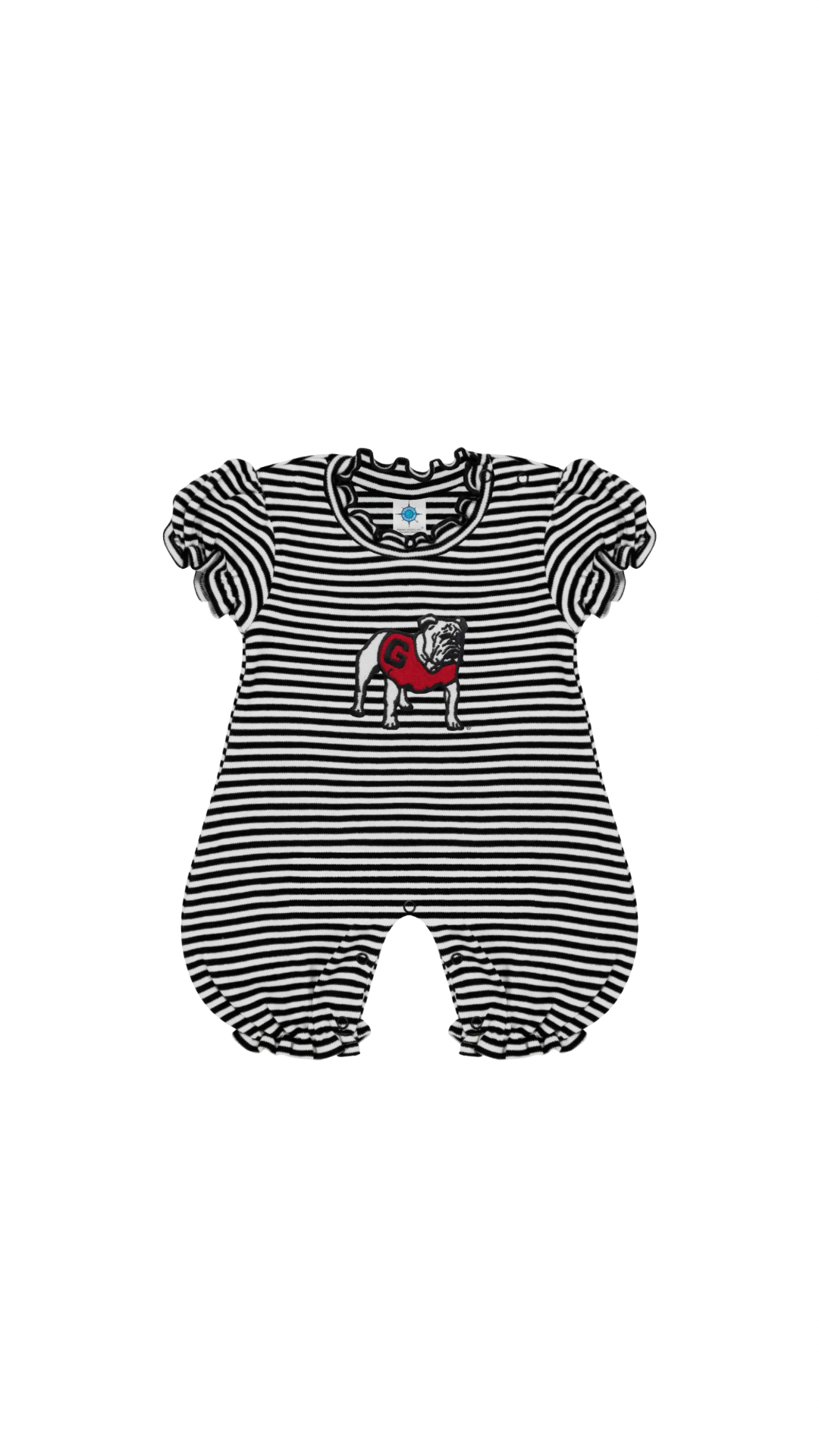 Georgia Bulldogs Infant Striped Puff Sleeved Romper Black Standing Bulldog