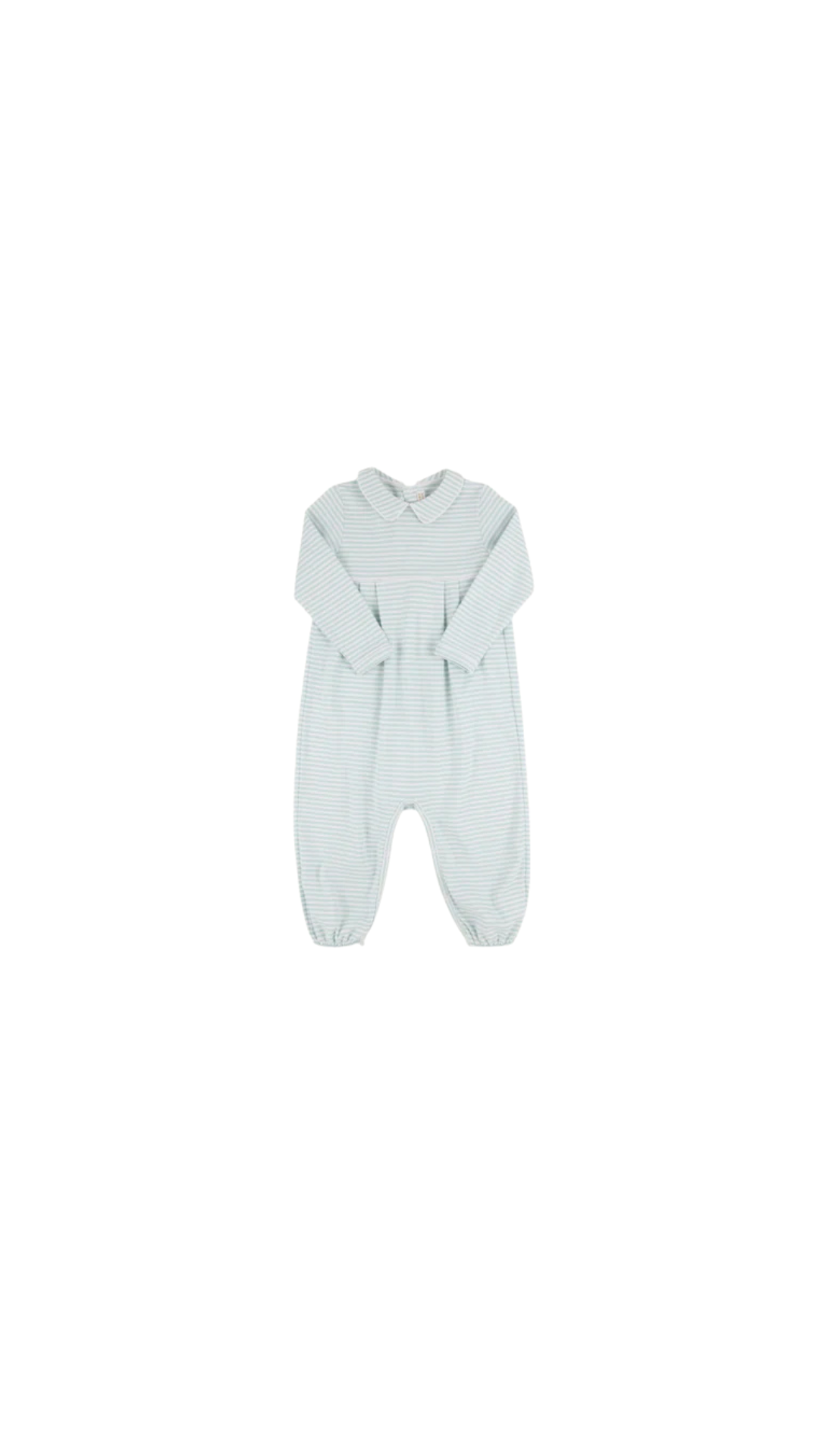 Long Sleeve Bradford Romper - Collar Old Greenwich Green Stripe/Worth Ave White