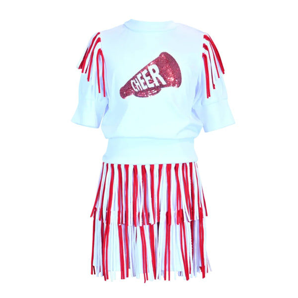 Game Day Cheer Set - Red with Pom Pom Skirt