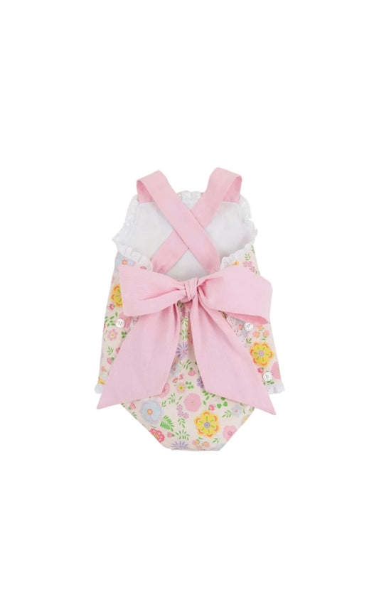 Sisi Sunsuit - Broadcloth Boca Grande Begonia/Hamptons Hot Pink Pique Stripe