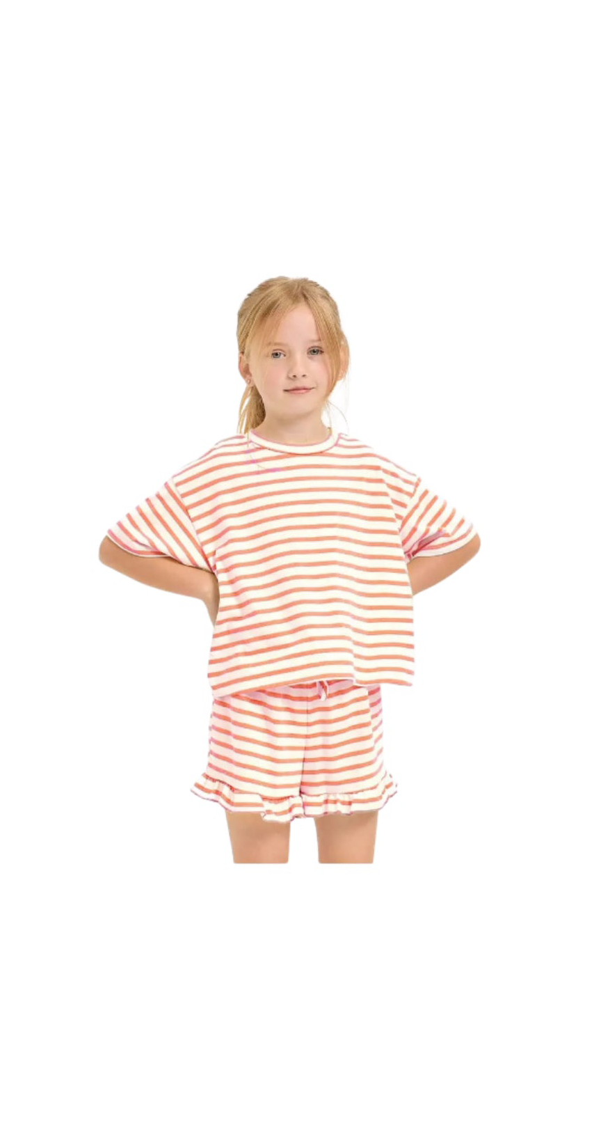Stripe Crop Top and Ruffle Shorts Set Coral