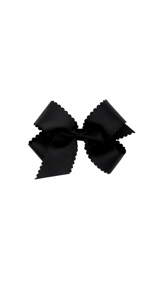 Medium Grosgrain Scalloped Bow Black