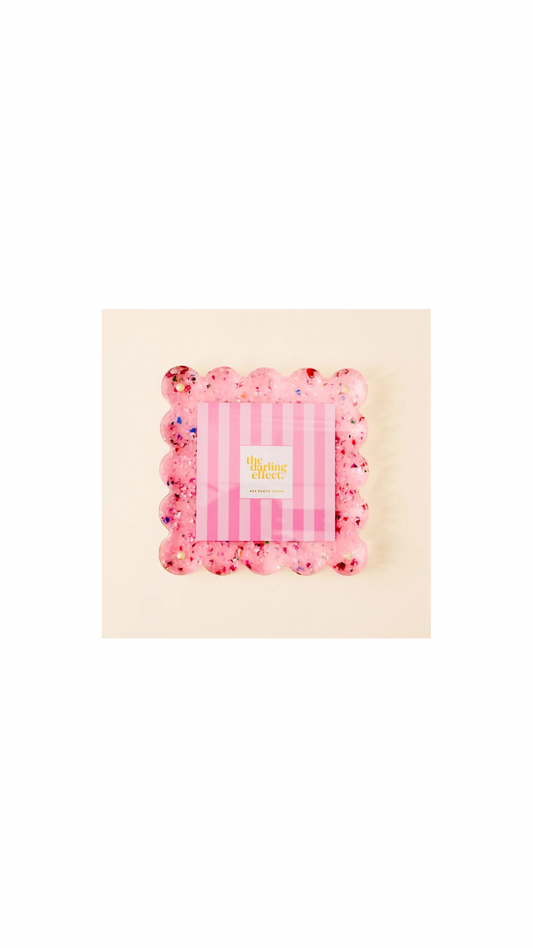 Square Scalloped Acrylic Frame-Confetti Pink