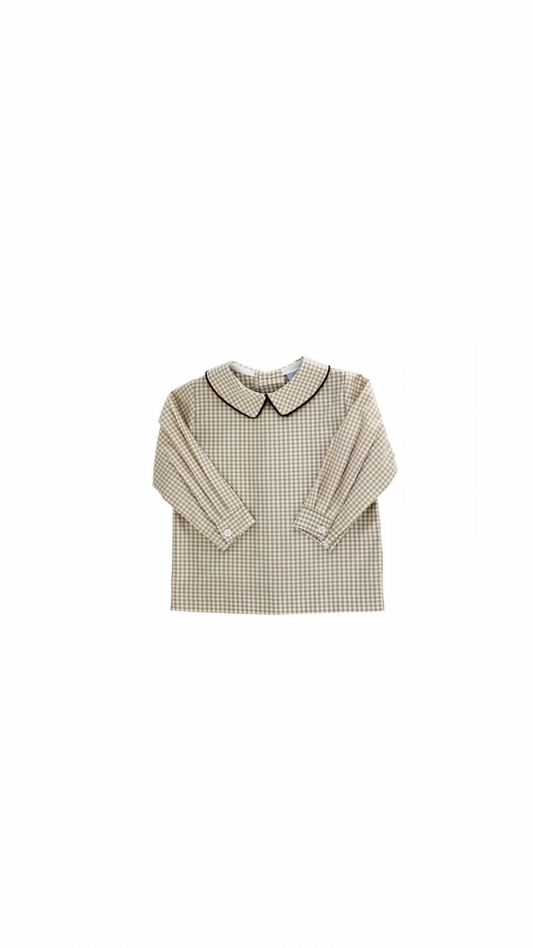 Khaki Check, Boys Piped Shirt