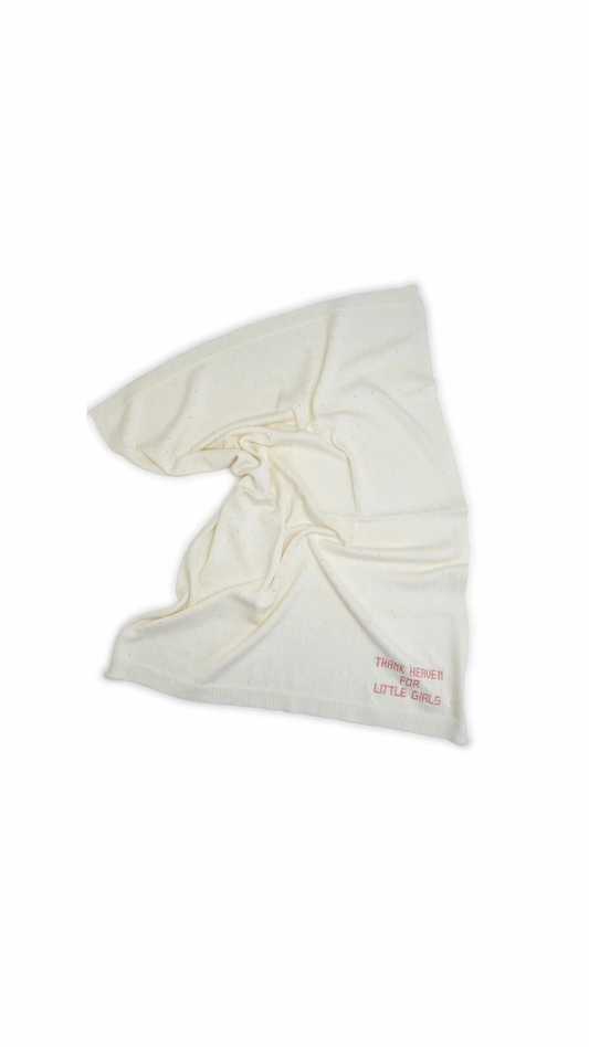 Thank Heaven for Little Girls Embroidered Knit Cotton Blanket Pink