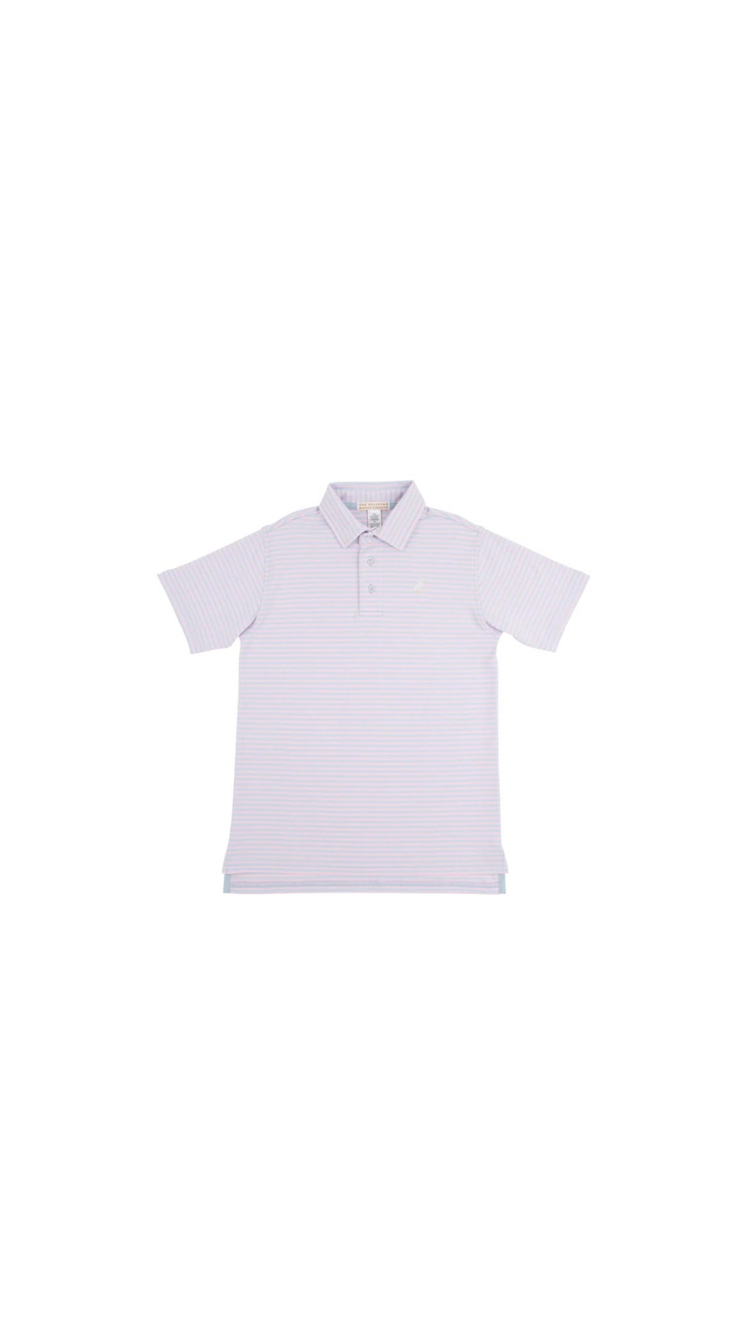 Prim & Proper Polo Buckhead Blue and Palm Beach Pink Stripe with Multicolor Stork